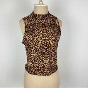 Cheetah Sleeveless Turtleneck Ribbed Top M